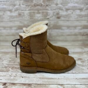 UGG Naiyah 1019164 Brown Lace Back Genuine Shearling Snow Boots Women's Size 7